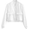 Zeagoo Women Bomber Jacket Casual Button Down Varsity Jackets Shackets With Pockets Outwear(White)