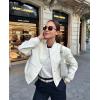 Zeagoo Women Bomber Jacket Casual Button Down Varsity Jackets Shackets With Pockets Outwear(White)