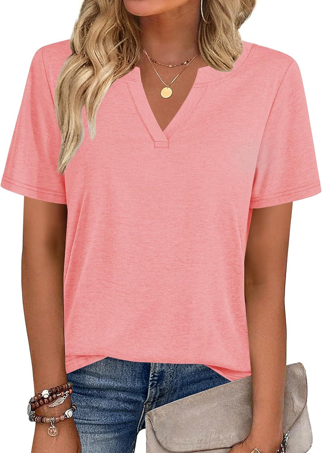 imageZeagoo Womens Tops Short Sleeve V Neck Tee Shirts Cute Dressy Casual Clothing Business Work BlouseBcoral