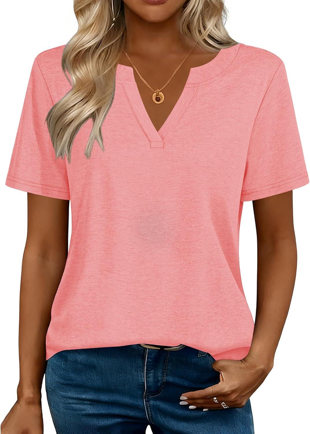 imageZeagoo Womens Tops Short Sleeve V Neck Tee Shirts Cute Dressy Casual Clothing Business Work BlouseBcoral