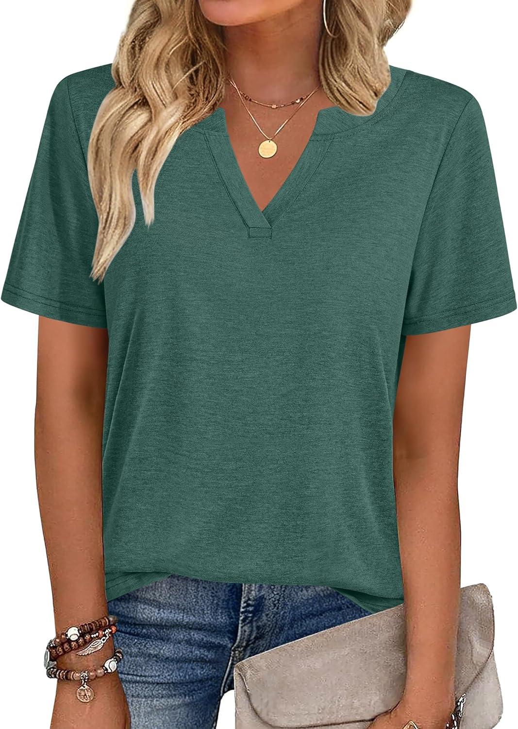 imageZeagoo Womens Tops Short Sleeve V Neck Tee Shirts Cute Dressy Casual Clothing Business Work BlouseBgreen