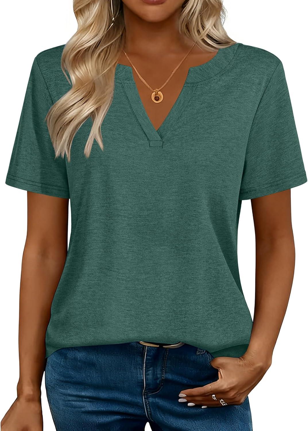 imageZeagoo Womens Tops Short Sleeve V Neck Tee Shirts Cute Dressy Casual Clothing Business Work BlouseBgreen