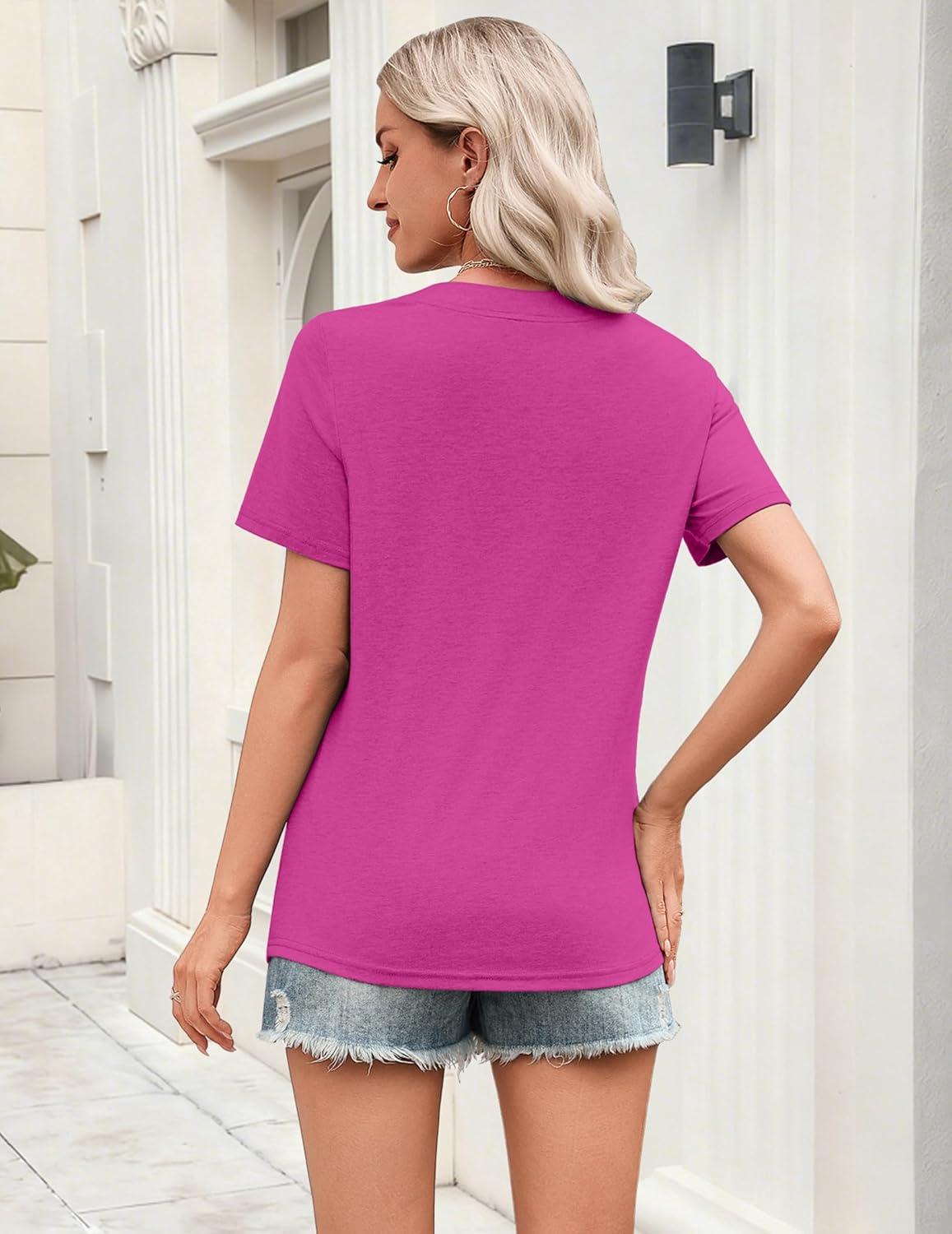 imageZeagoo Womens Tops Short Sleeve V Neck Tee Shirts Cute Dressy Casual Clothing Business Work BlouseBhot Pink