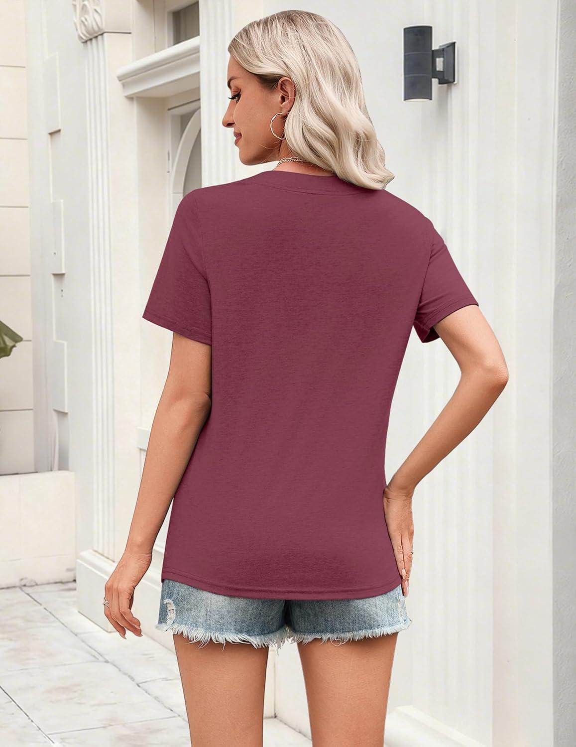 imageZeagoo Womens Tops Short Sleeve V Neck Tee Shirts Cute Dressy Casual Clothing Business Work BlouseBwine Red