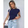 Zeagoo Women Crewneck Slim Fitted Short Sleeve T Shirts Cute Stretchy Bodycon Basic Tee Tops(Navy Blue)