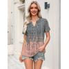 Zeagoo Womens Tops Short Sleeve V Neck Tee Shirts Cute Dressy Casual Clothing Business Work Blouse(Gray Print)