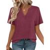 Zeagoo Womens Tops Short Sleeve V Neck Tee Shirts Cute Dressy Casual Clothing Business Work Blouse(B-wine Red)