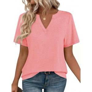 Zeagoo Womens Tops Short Sleeve V Neck Tee Shirts Cute Dressy Casual Clothing Business Work Blouse(B-coral)