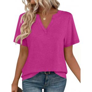 Zeagoo Womens Tops Short Sleeve V Neck Tee Shirts Cute Dressy Casual Clothing Business Work Blouse(B-hot Pink)