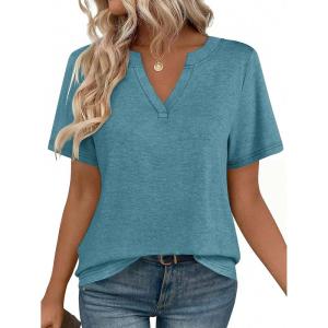 Zeagoo Womens Tops Short Sleeve V Neck Tee Shirts Cute Dressy Casual Clothing Business Work Blouse(B-turquoise)