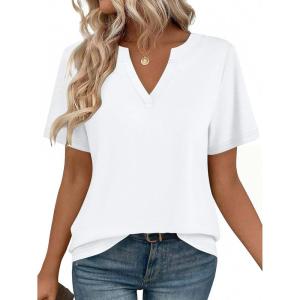 Zeagoo Womens Tops Short Sleeve V Neck Tee Shirts Cute Dressy Casual Clothing Business Work Blouse(B-white)