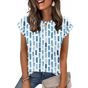 Zeagoo Womens Tops Summer Casual Cap Sleeve Tshirts Shirts Business Dressy Spring Fashion Outfits Trendy Clothes(Blue and White)