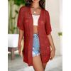 Zeagoo Lightweight Summer Crochet Cardigan for Women Short Sleeve Kimono Boho Oversized Open Front Knitted Cardigan(Red)