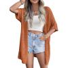 Zeagoo Lightweight Summer Crochet Cardigan for Women Short Sleeve Kimono Boho Oversized Open Front Knitted Cardigan(Caramel)
