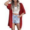 Zeagoo Lightweight Summer Crochet Cardigan for Women Short Sleeve Kimono Boho Oversized Open Front Knitted Cardigan(Red)