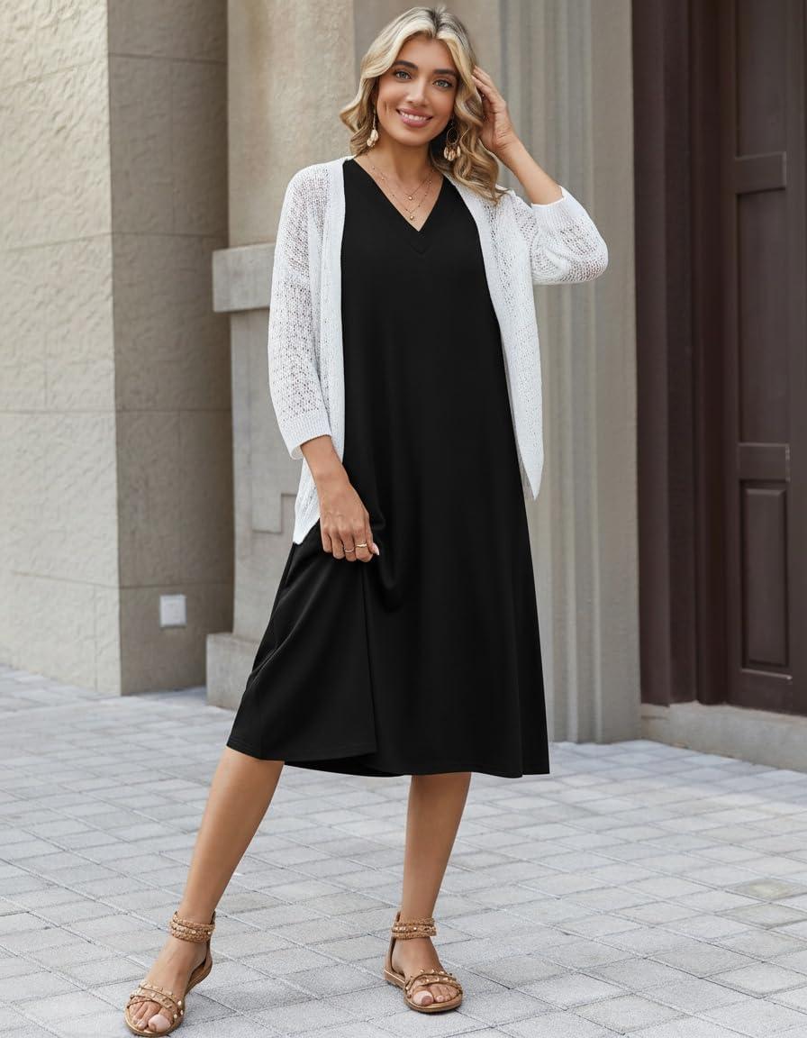 imageZeagoo Sundresses Dresses for Women 2026 Summer Sleeveless V Neck Casual Midi Tank Beach Vacation Dresses with PocketsBlack
