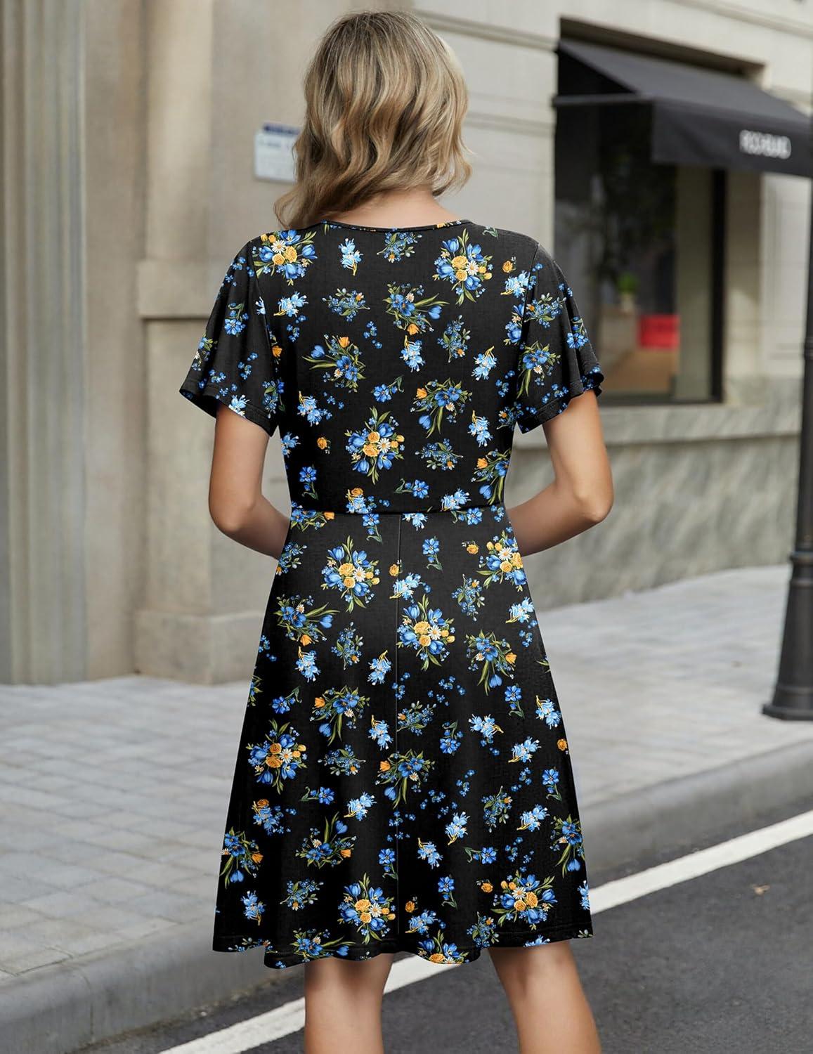 imageZeagoo Womens Summer Dresses Wrap V Neck Dress Floral ALine Ruffle Sleeve Casual Sundress with Pockets 2026Black Floral 2