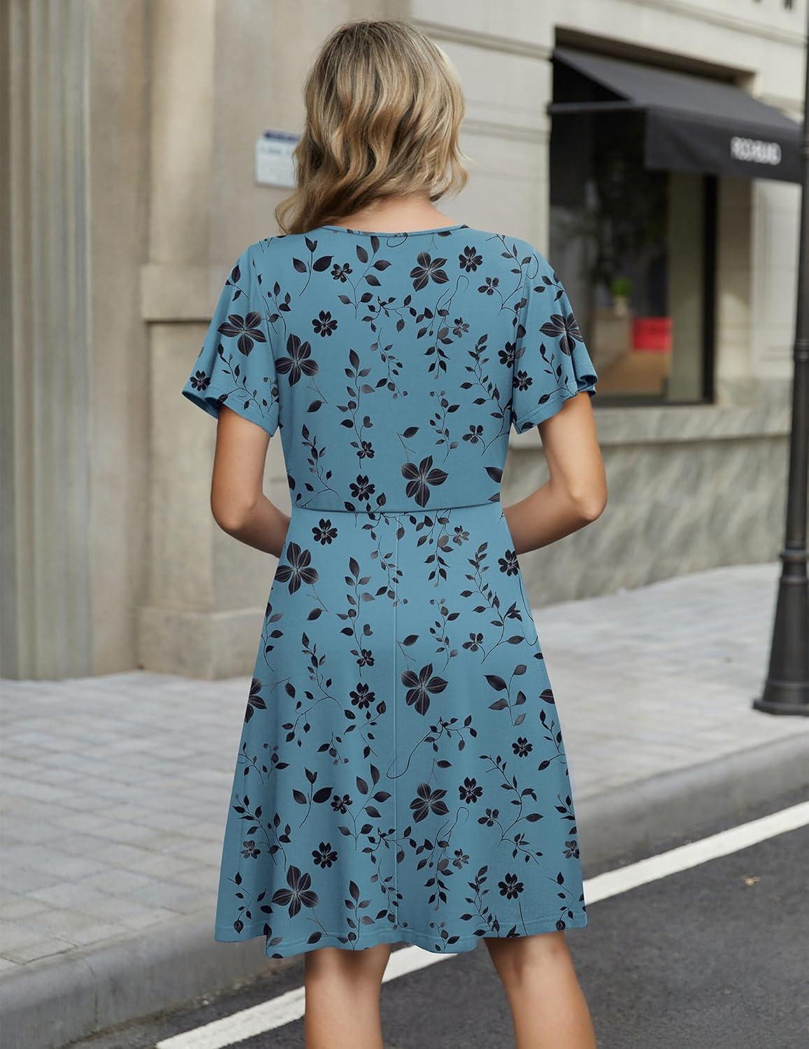 imageZeagoo Womens Summer Dresses Wrap V Neck Dress Floral ALine Ruffle Sleeve Casual Sundress with Pockets 2026Green Floral