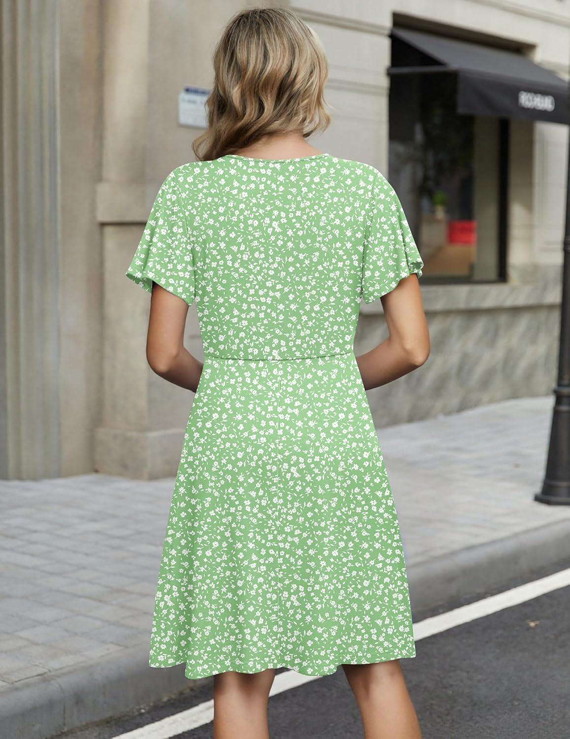 imageZeagoo Womens Summer Dresses Wrap V Neck Dress Floral ALine Ruffle Sleeve Casual Sundress with Pockets 2026Light Green