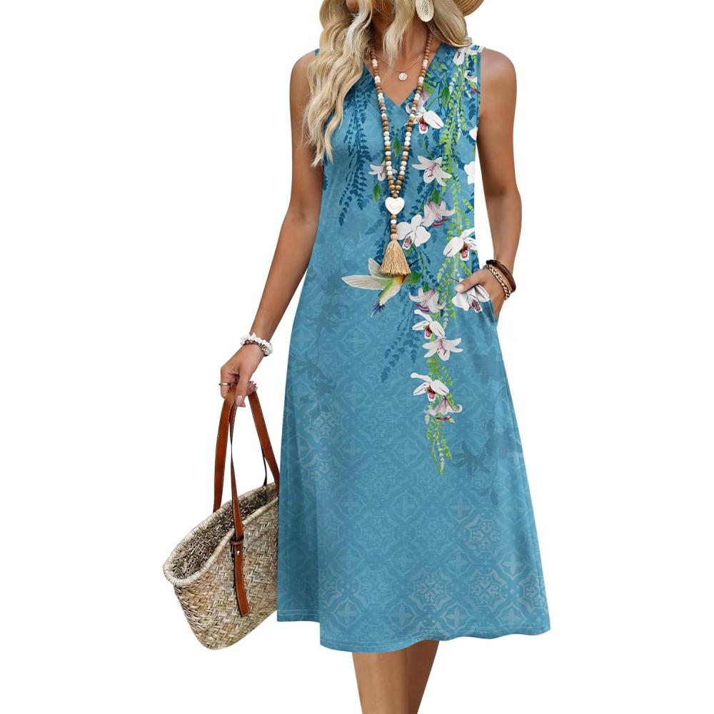 imageZeagoo Sundresses Dresses for Women 2026 Summer Sleeveless V Neck Casual Midi Tank Beach Vacation Dresses with Pockets02zw89