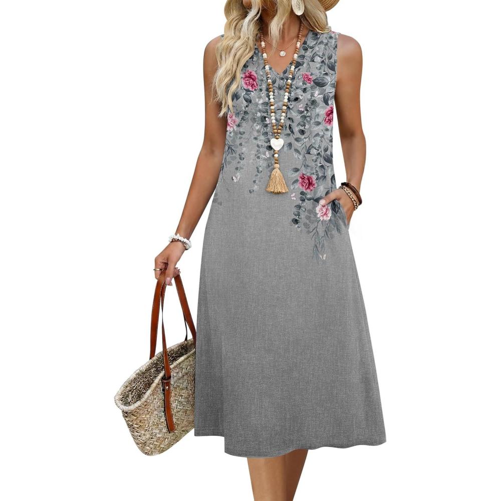 imageZeagoo Sundresses Dresses for Women 2026 Summer Sleeveless V Neck Casual Midi Tank Beach Vacation Dresses with PocketsHf42