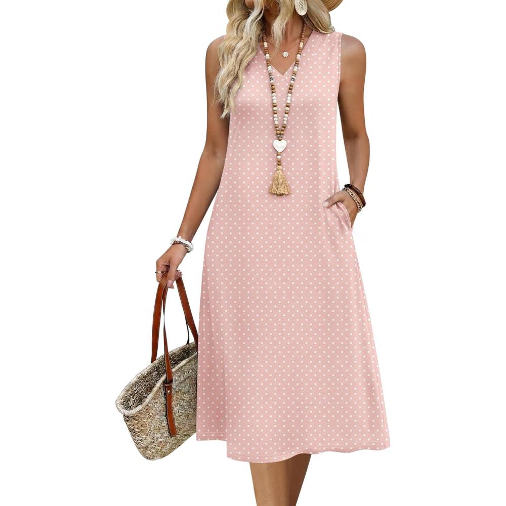 imageZeagoo Sundresses Dresses for Women 2026 Summer Sleeveless V Neck Casual Midi Tank Beach Vacation Dresses with PocketsJh1