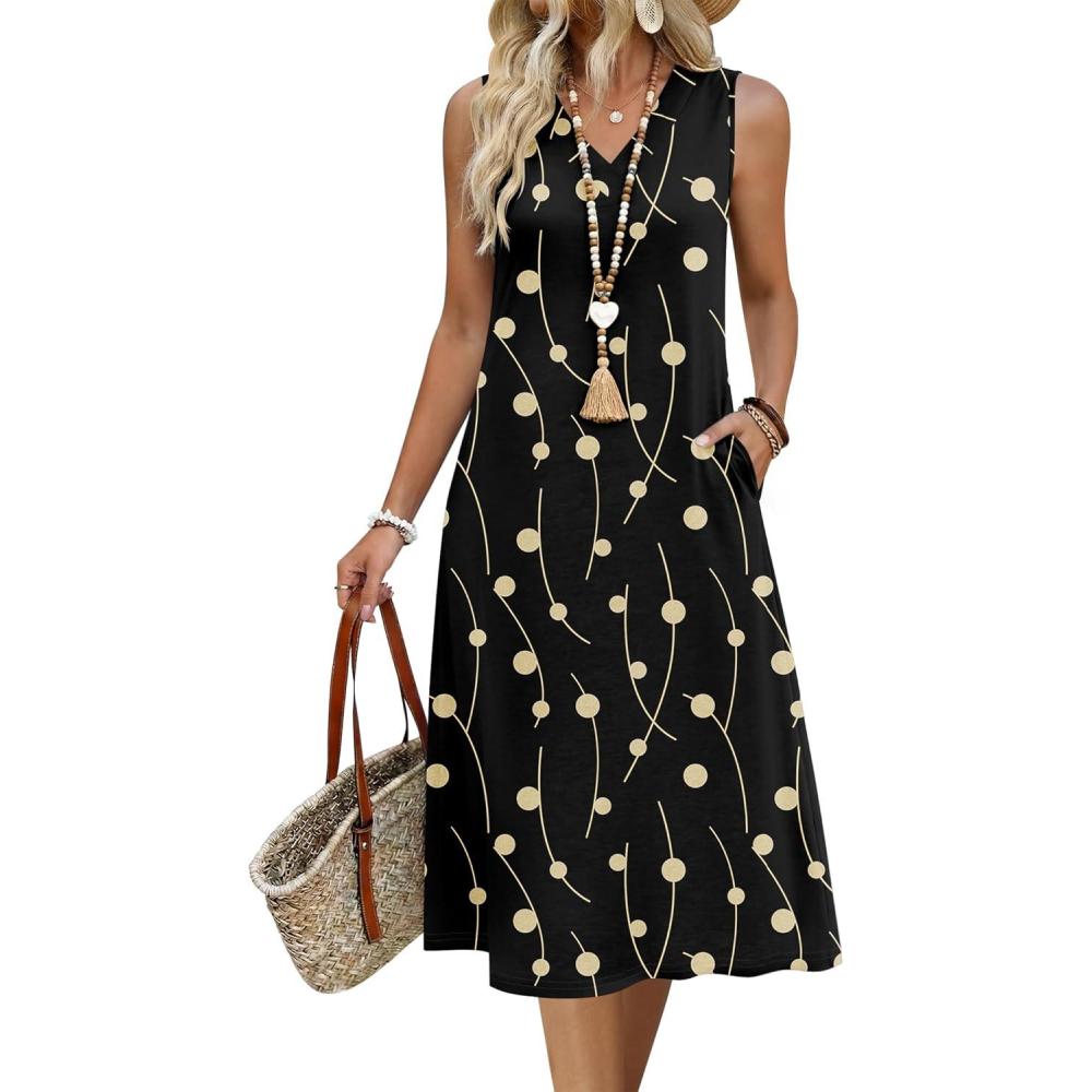 imageZeagoo Sundresses Dresses for Women 2026 Summer Sleeveless V Neck Casual Midi Tank Beach Vacation Dresses with PocketsJh601