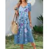 Zeagoo Summer Dress for Women Casual Floral Midi Sundress with Pockets V Neck Pleated Short Sleeve Aline Beach Vacation Dress(A-floral-3)