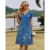 Zeagoo Women’s Casual Dresses with Pockets Summer Floral V-Neck A-Line Tshirt Dress Short Sleeve Mini Dress Beach Sundress(A03-blue Floral)