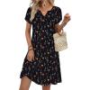 Zeagoo Women’s Casual Dresses with Pockets Summer Floral V-Neck A-Line Tshirt Dress Short Sleeve Mini Dress Beach Sundress(Black Printed)