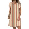 Zeagoo Women’s Casual Dresses with Pockets Summer Floral V-Neck A-Line Tshirt Dress Short Sleeve Mini Dress Beach Sundress(Khaki Stripe)