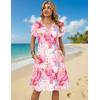 Zeagoo Women’s Casual Dresses with Pockets Summer Floral V-Neck A-Line Tshirt Dress Short Sleeve Mini Dress Beach Sundress(Pink Marble Printed)