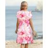 Zeagoo Women’s Casual Dresses with Pockets Summer Floral V-Neck A-Line Tshirt Dress Short Sleeve Mini Dress Beach Sundress(Pink Marble Printed)
