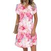 Zeagoo Women’s Casual Dresses with Pockets Summer Floral V-Neck A-Line Tshirt Dress Short Sleeve Mini Dress Beach Sundress(Pink Marble Printed)