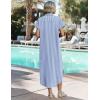 Zeagoo Womens Dresses Casual Summer Short Sleeve Button Down Long Shirt Dresses Swimsuit Beach Cover Ups with Pockets(01-blue Stripe)