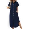 Zeagoo Womens Dresses Casual Summer Short Sleeve Button Down Long Shirt Dresses Swimsuit Beach Cover Ups with Pockets(01-navy Blue)