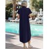 Zeagoo Womens Dresses Casual Summer Short Sleeve Button Down Long Shirt Dresses Swimsuit Beach Cover Ups with Pockets(01-navy Blue)