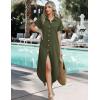 Zeagoo Womens Dresses Casual Summer Short Sleeve Button Down Long Shirt Dresses Swimsuit Beach Cover Ups with Pockets(Army Green)