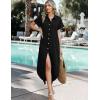 Zeagoo Womens Dresses Casual Summer Short Sleeve Button Down Long Shirt Dresses Swimsuit Beach Cover Ups with Pockets(Black)