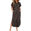 Zeagoo Womens Dresses Casual Summer Short Sleeve Button Down Long Shirt Dresses Swimsuit Beach Cover Ups with Pockets(Black Floral)