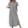 Zeagoo Womens Dresses Casual Summer Short Sleeve Button Down Long Shirt Dresses Swimsuit Beach Cover Ups with Pockets(Black Wide Stripes)
