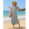 Zeagoo Womens Dresses Casual Summer Short Sleeve Button Down Long Shirt Dresses Swimsuit Beach Cover Ups with Pockets(Black Wide Stripes)