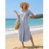 Zeagoo Womens Dresses Casual Summer Short Sleeve Button Down Long Shirt Dresses Swimsuit Beach Cover Ups with Pockets(Blue Wide Stripes)