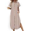 Zeagoo Womens Dresses Casual Summer Short Sleeve Button Down Long Shirt Dresses Swimsuit Beach Cover Ups with Pockets(Brown Stripe)