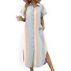 Zeagoo Womens Dresses Casual Summer Short Sleeve Button Down Long Shirt Dresses Swimsuit Beach Cover Ups with Pockets(Color Stripe)