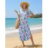 Zeagoo Womens Dresses Casual Summer Short Sleeve Button Down Long Shirt Dresses Swimsuit Beach Cover Ups with Pockets(Coral Floral)