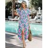 Zeagoo Womens Dresses Casual Summer Short Sleeve Button Down Long Shirt Dresses Swimsuit Beach Cover Ups with Pockets(Coral Floral)