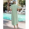 Zeagoo Womens Dresses Casual Summer Short Sleeve Button Down Long Shirt Dresses Swimsuit Beach Cover Ups with Pockets(Green Stripe)