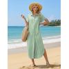 Zeagoo Womens Dresses Casual Summer Short Sleeve Button Down Long Shirt Dresses Swimsuit Beach Cover Ups with Pockets(Green Stripe)