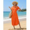 Zeagoo Womens Dresses Casual Summer Short Sleeve Button Down Long Shirt Dresses Swimsuit Beach Cover Ups with Pockets(Orange)